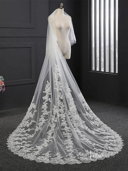 Lace Appliqued Cathedral Veil with Blusher Viniodress-Bridal Veil 2025 -Viniodress-Ivory-