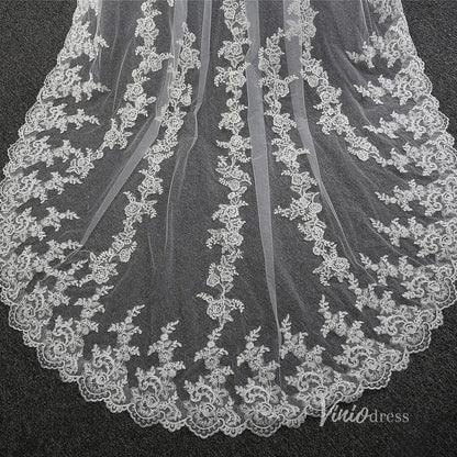 Lace Appliqued Cathedral Veil with Blusher Viniodress-Bridal Veil 2025 -Viniodress-Ivory-