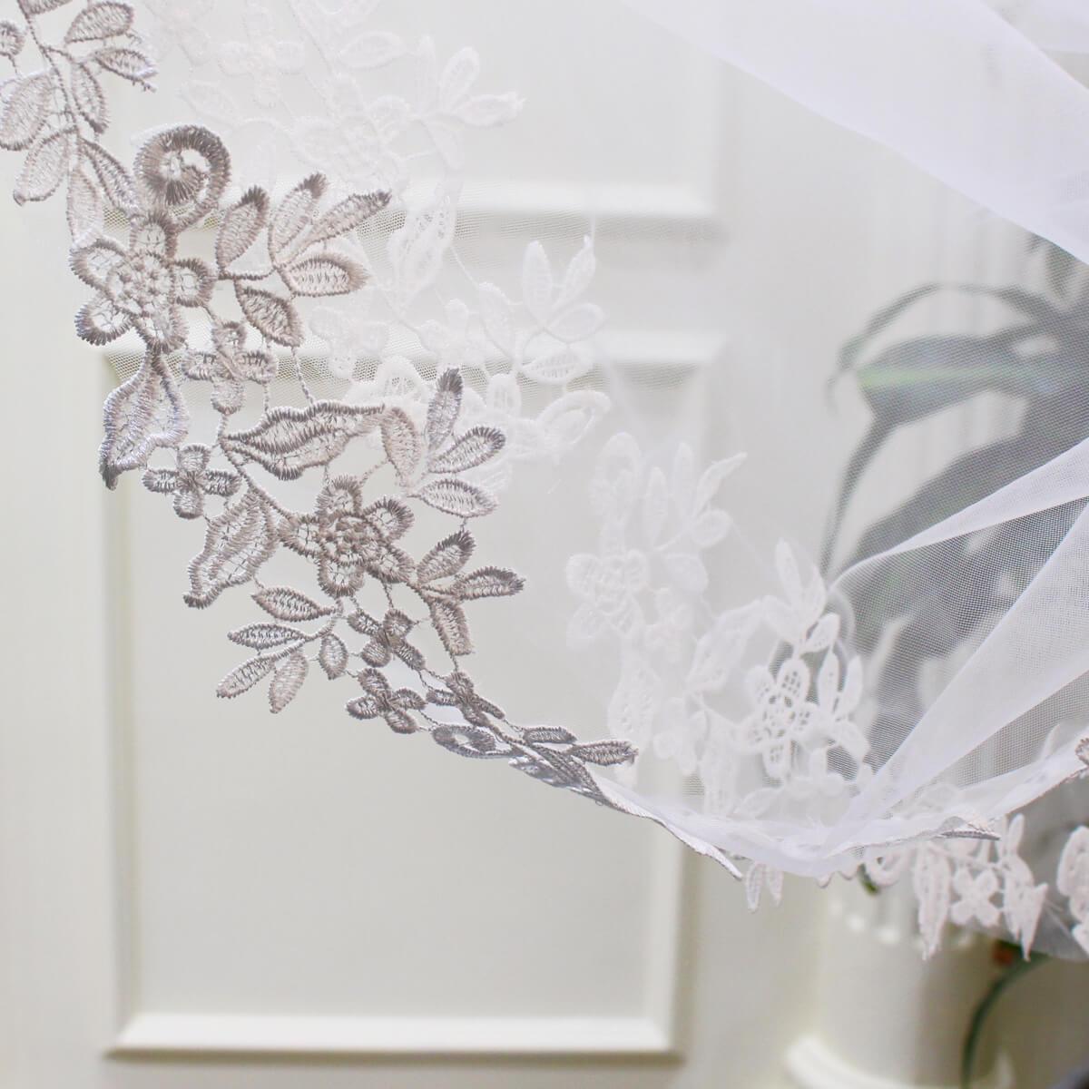 Lace Appliqued Mantilla Veils Fingertip Length V683-Bridal Veil 2025 -Viniodress-Ivory-