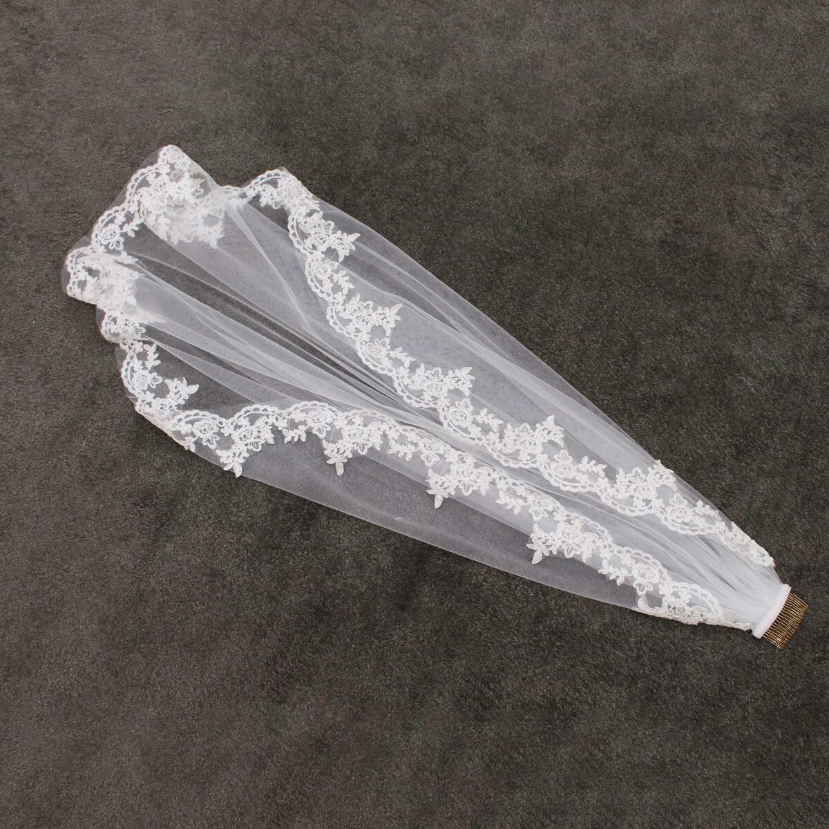 Lace Appliqued Mantilla Veils Fingertip Length V687-Bridal Veil 2025 -Viniodress-Ivory-