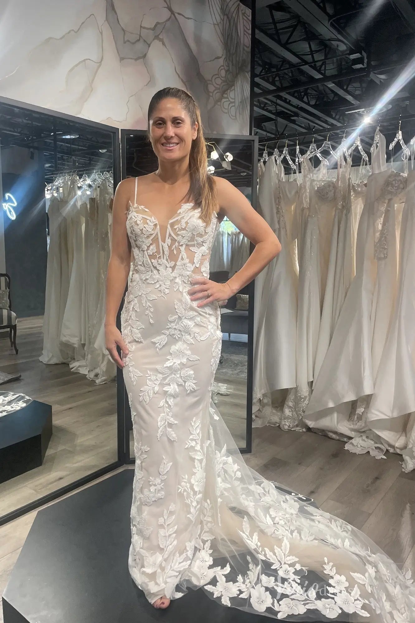 Lace Appliqued Mermaid Boho Wedding Dress Strapless Beaded Bridal Gown ML141-wedding dresses 2025 -Viniodress-Nude-Strapless-Custom Size