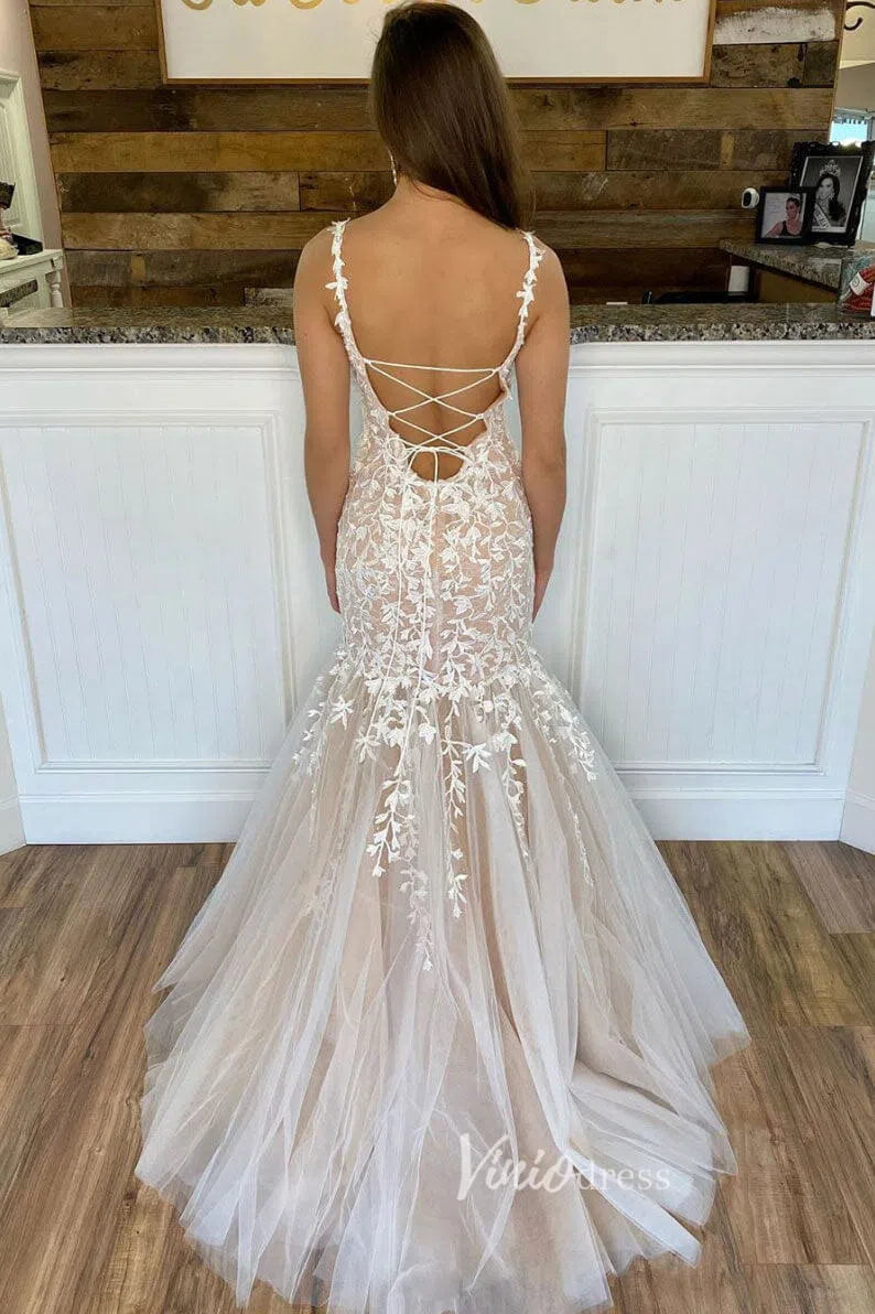 Pink Lace Appliqued Mermaid Prom Dresses Lace up back FD1250C-prom dresses 2025 -Viniodress-Pink-Custom Size-