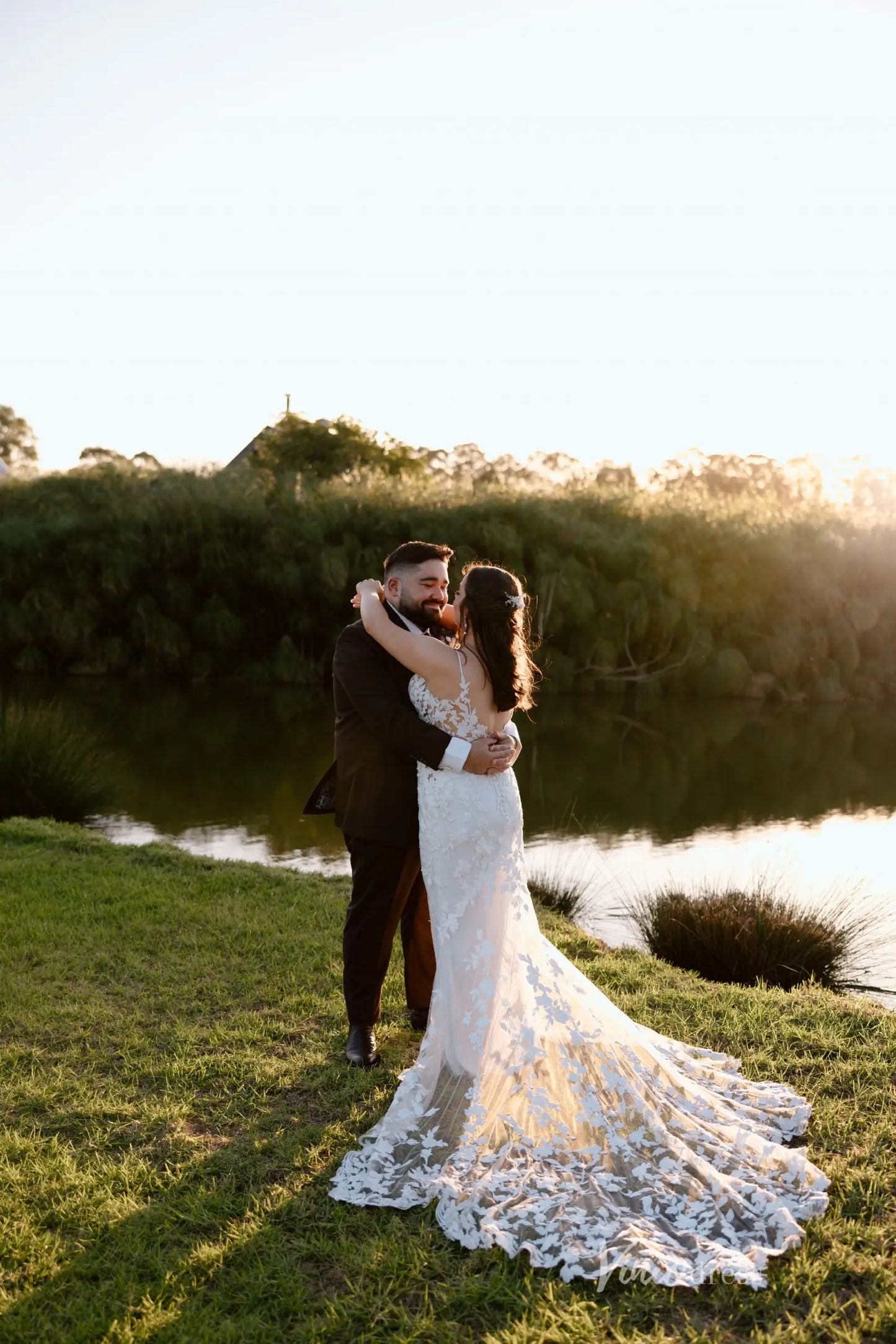 Lace Appliqued Mermaid Wedding Dress with Illusion Back, Sheer Bodice & Chapel Train – ML116-wedding dresses 2025 -Viniodress-Ivory-Custom Size-