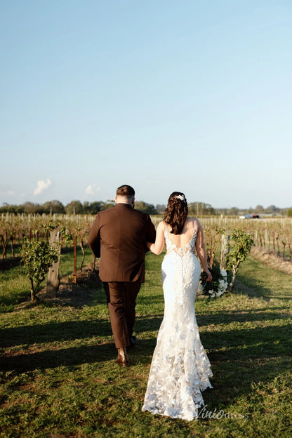 Lace Appliqued Mermaid Wedding Dress with Illusion Back, Sheer Bodice & Chapel Train – ML116-wedding dresses 2025 -Viniodress-Ivory-Custom Size-