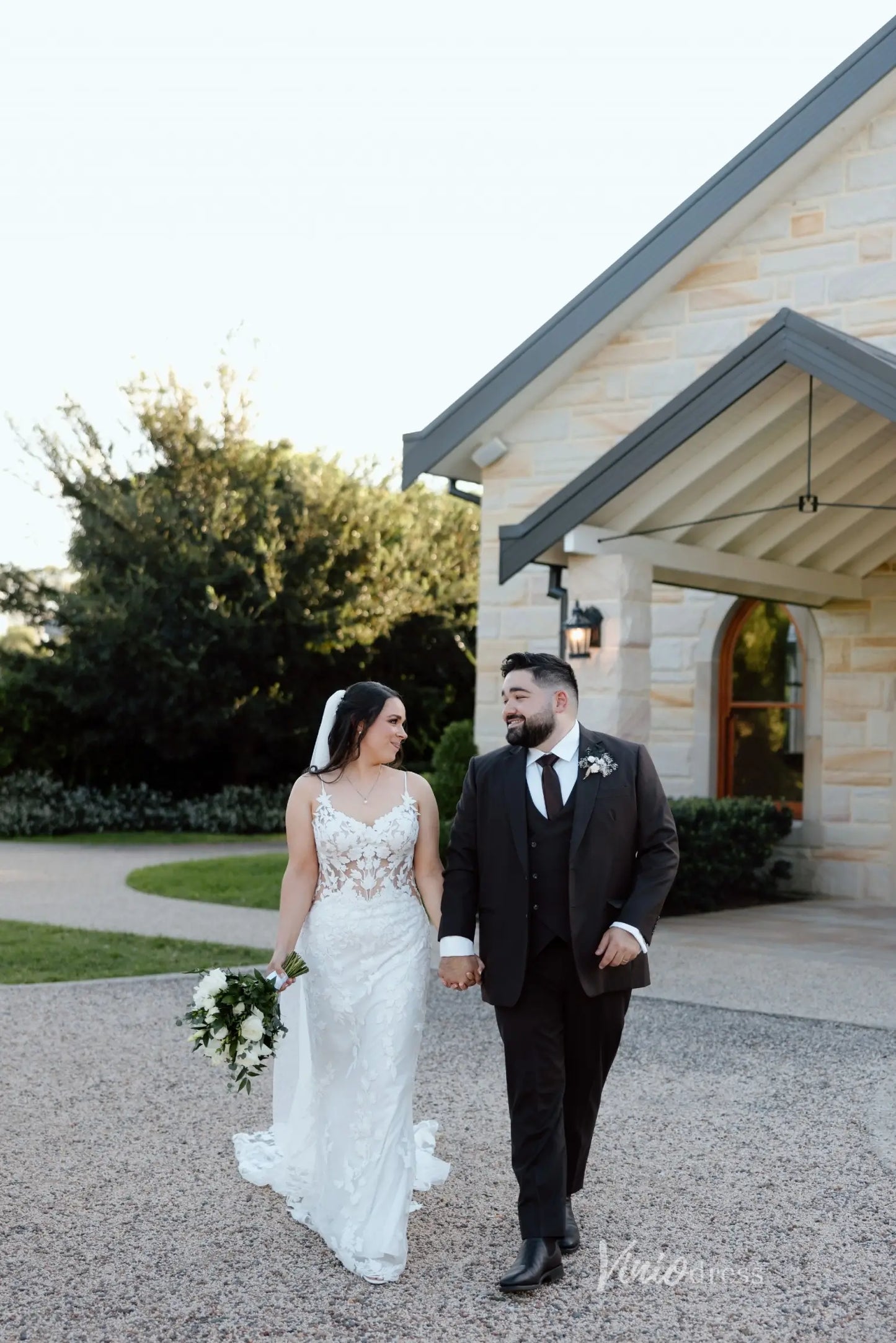 Lace Appliqued Mermaid Wedding Dress with Illusion Back, Sheer Bodice & Chapel Train – ML116-wedding dresses 2025 -Viniodress-Ivory-Custom Size-