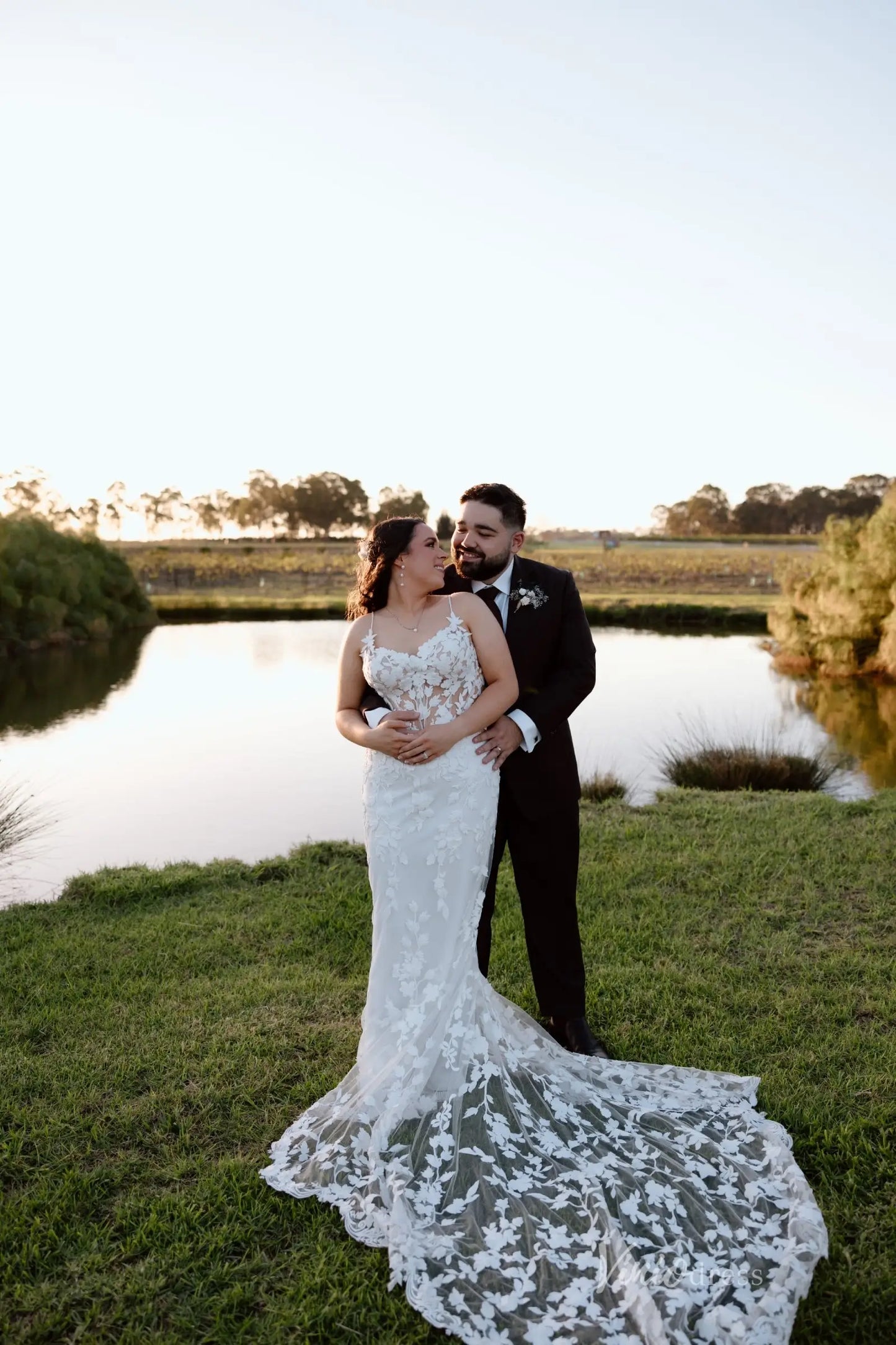 Lace Appliqued Mermaid Wedding Dress with Illusion Back, Sheer Bodice & Chapel Train – ML116-wedding dresses 2025 -Viniodress-Ivory-Custom Size-