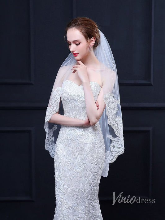Lace Appliqued Short Veil Viniodress TS18020-Bridal Veil 2025 -Viniodress-Ivory-