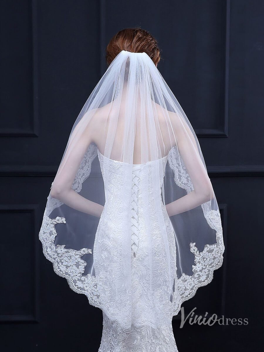 Lace Appliqued Short Veil Viniodress TS18020-Bridal Veil 2025 -Viniodress-Ivory-