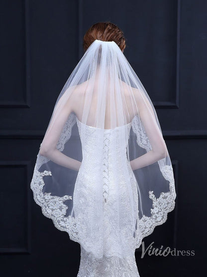 Lace Appliqued Short Veil Viniodress TS18020-Bridal Veil 2025 -Viniodress-Ivory-