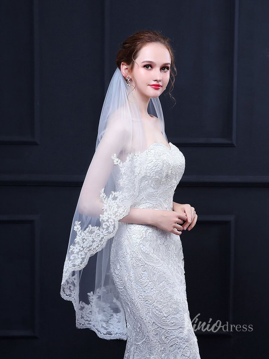 Lace Appliqued Short Veil Viniodress TS18020-Bridal Veil 2025 -Viniodress-Ivory-