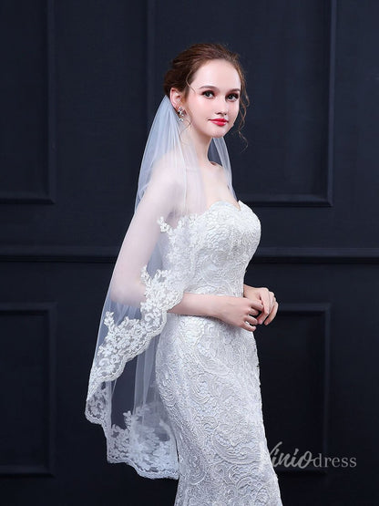 Lace Appliqued Short Veil Viniodress TS18020-Bridal Veil 2025 -Viniodress-Ivory-