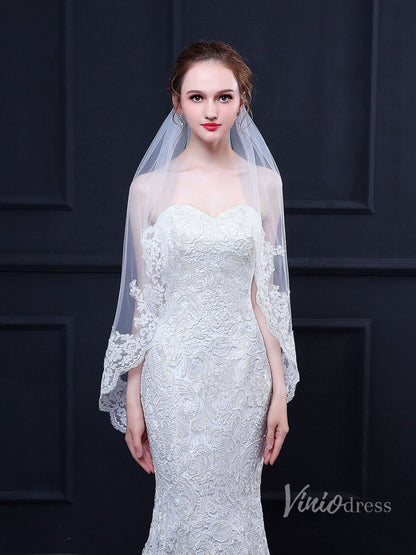 Lace Appliqued Short Veil Viniodress TS18020-Bridal Veil 2025 -Viniodress-Ivory-
