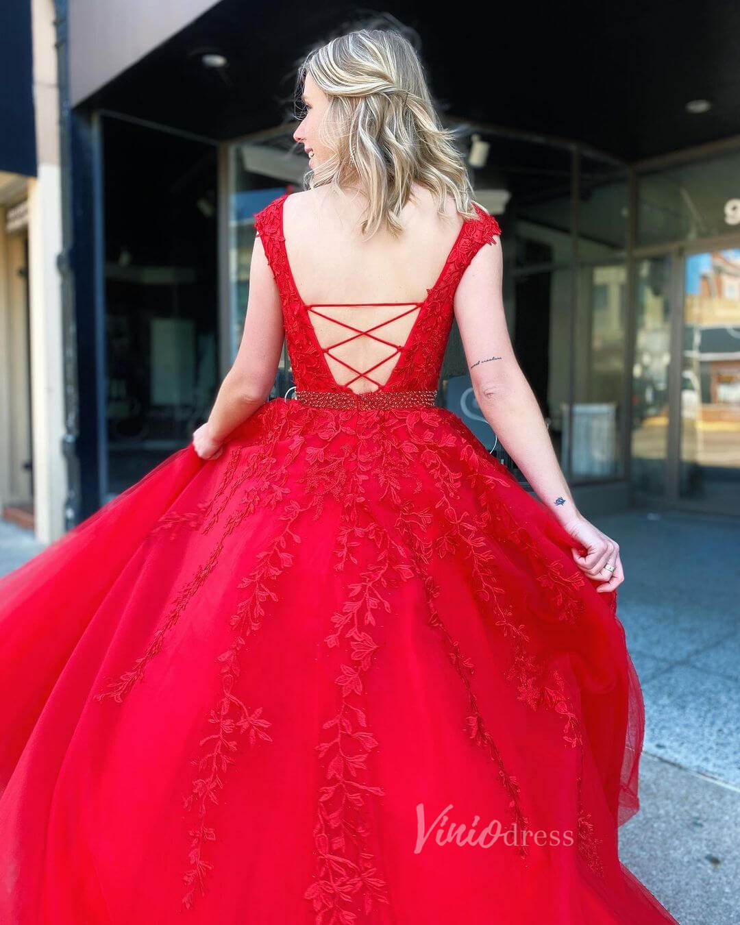 Lace Appliqued Nude Prom Dresses Long Graduation Dress FD1265D Boat Neck-prom dresses 2025 -Viniodress-Nude-Custom Size-