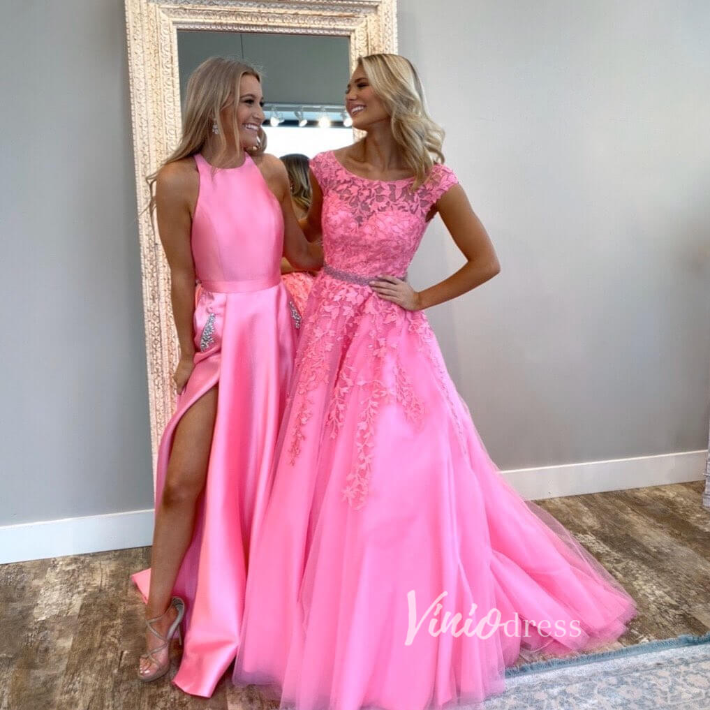Lace Appliqued Nude Prom Dresses Long Graduation Dress FD1265D Boat Neck-prom dresses 2025 -Viniodress-Nude-Custom Size-