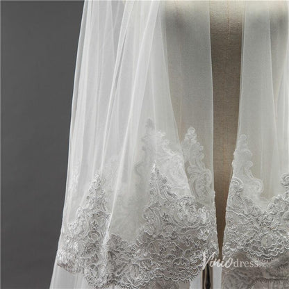Lace Appliqued Tulle Cathedral Veil with Blusher Viniodress-Bridal Veil 2025 -Viniodress-Ivory-