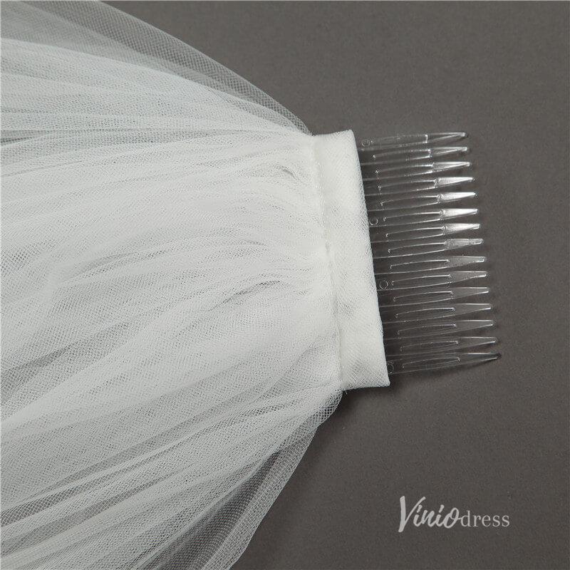 Lace Appliqued Tulle Cathedral Veil with Blusher Viniodress-Bridal Veil 2025 -Viniodress-Ivory-