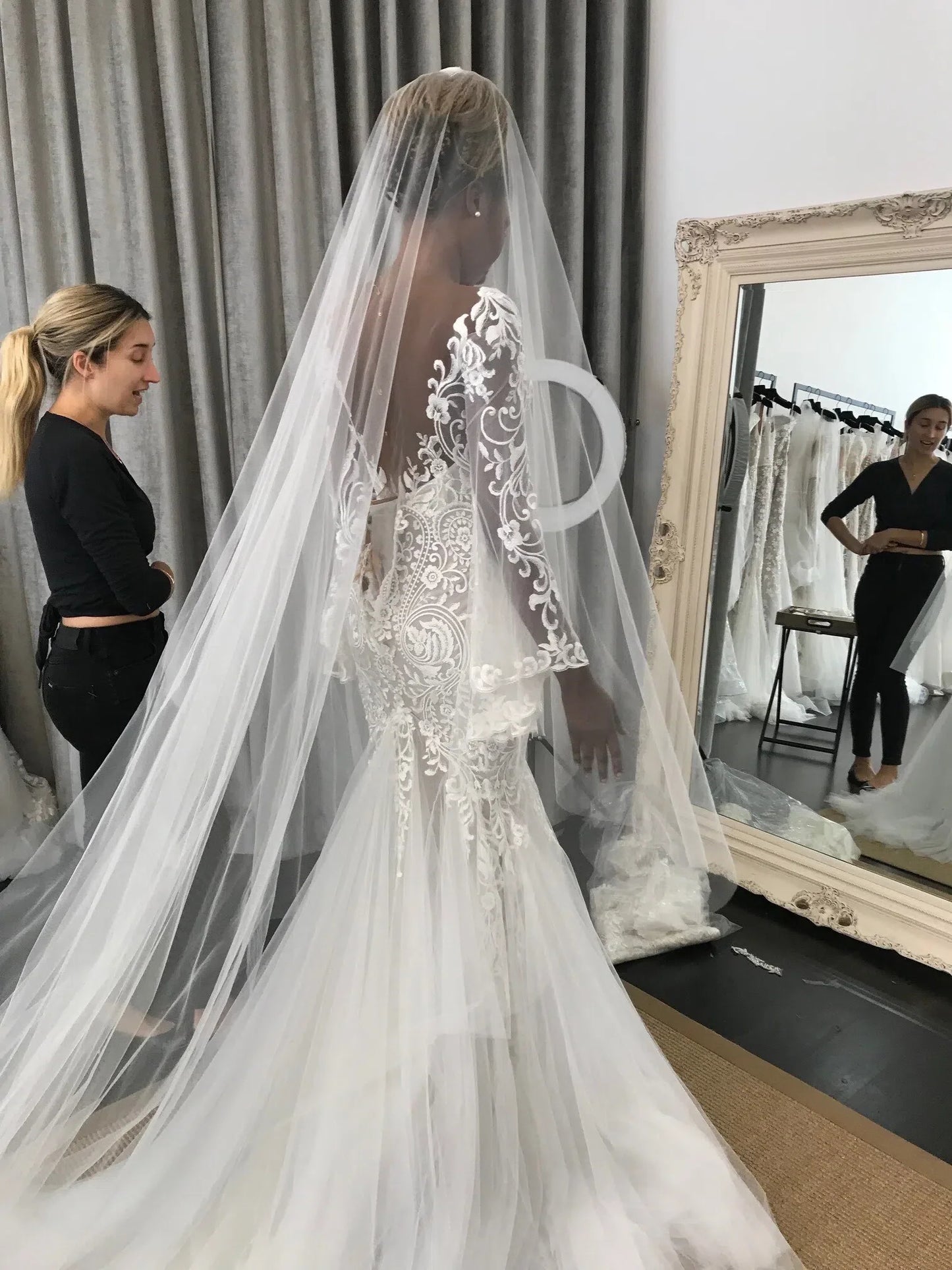 Lace Boho Mermaid Wedding Dress | Flare Sleeve Gown Lace Bodice & Tulle Skirt VW1195-wedding dresses 2025 -Viniodress-Nude-Custom Size-