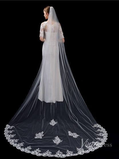 Lace Cathedral Veil Viniodress TS1914-Bridal Veil 2025 -Viniodress-Ivory-