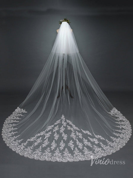 Lace Cathedral Veil with Blusher Viniodress TS17102-Bridal Veil 2025 -Viniodress-Ivory-