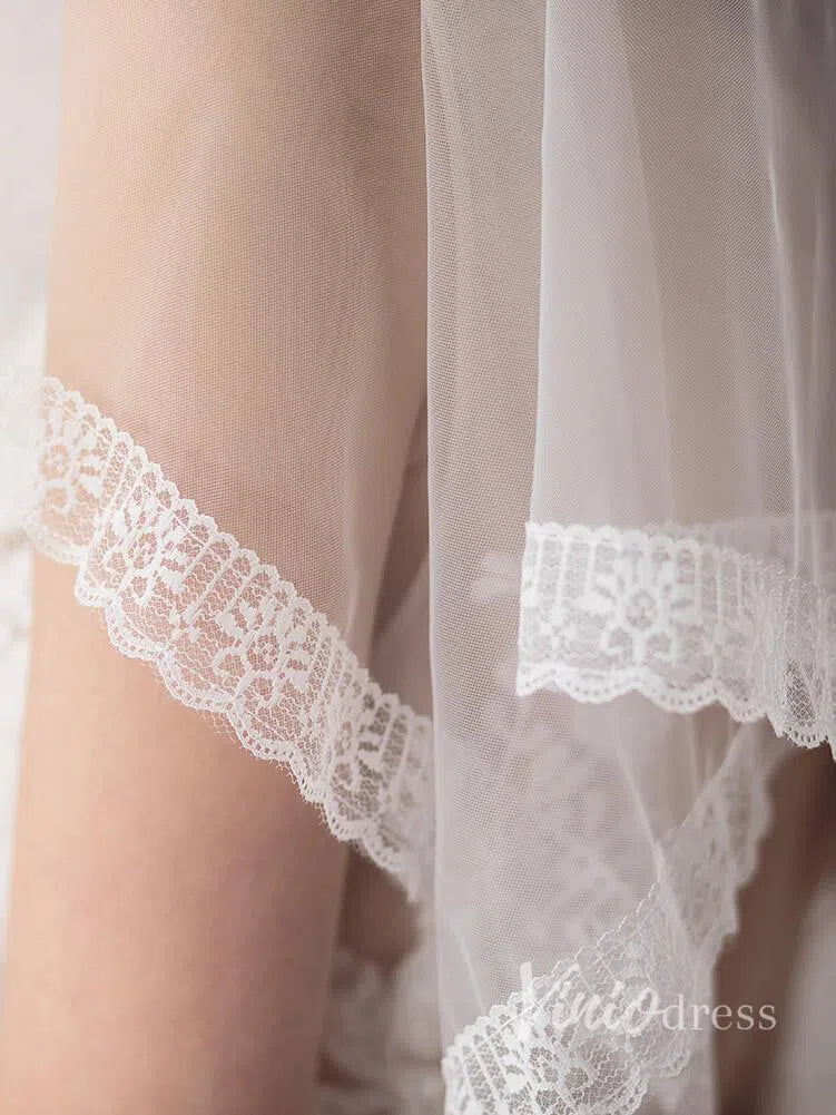 Lace Hemline Ivory Tulle Wedding Veils ACC1051-Bridal Veil 2025 -Viniodress-Ivory-