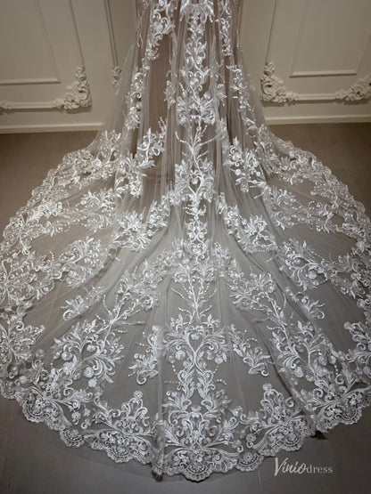 Lace Mermaid Boho Wedding Dress with V-Neck, Open Back, Sheer Train – BH102-wedding dresses 2026-Viniodress-Nude-Custom Size – Add Measurements in Cart-