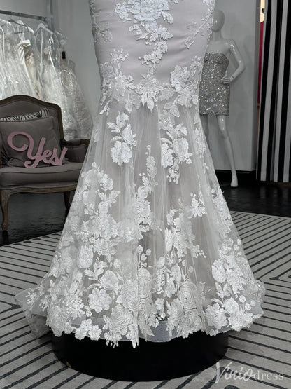 Lace Mermaid Wedding Dress with Illusion Tulle Sleeves & Floral Appliqué – VW2508-wedding dresses 2025 -Viniodress-White-Custom Size-