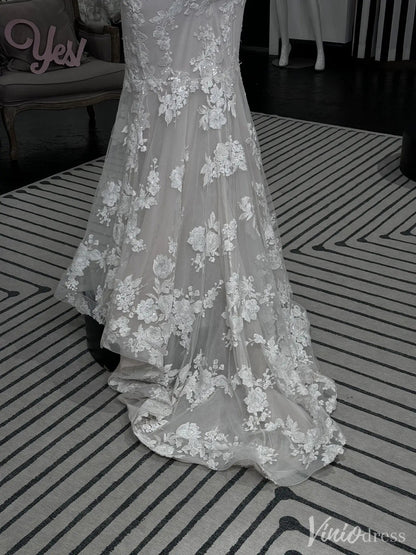 Lace Mermaid Wedding Dress with Illusion Tulle Sleeves & Floral Appliqué – VW2508-wedding dresses 2025 -Viniodress-White-Custom Size-