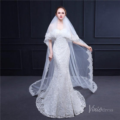 Lacy Cathedral Mantilla Veil with Blusher Viniodress TS18003-Bridal Veil 2025 -Viniodress-Ivory-