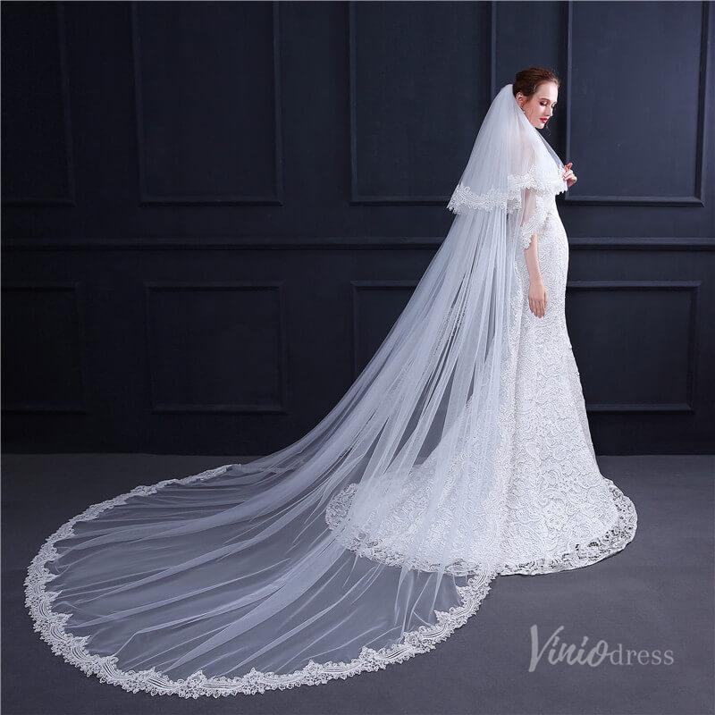 Lacy Cathedral Mantilla Veil with Blusher Viniodress TS18003-Veils-Viniodress-Ivory-Viniodress