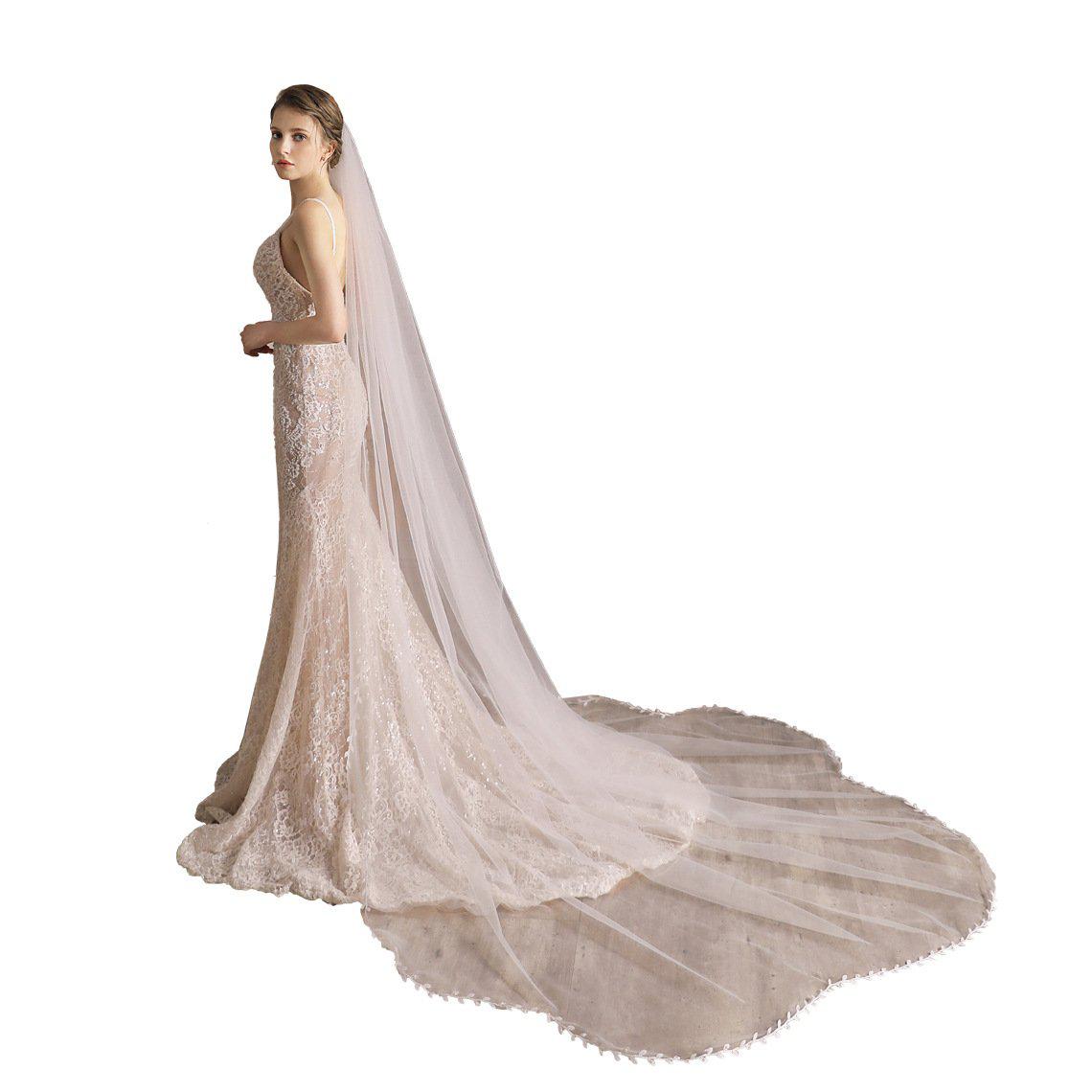 Lacy Petal Tulle Bridal Veil Cathedral Length-Accessories 2025 -Viniodress-Ivory-