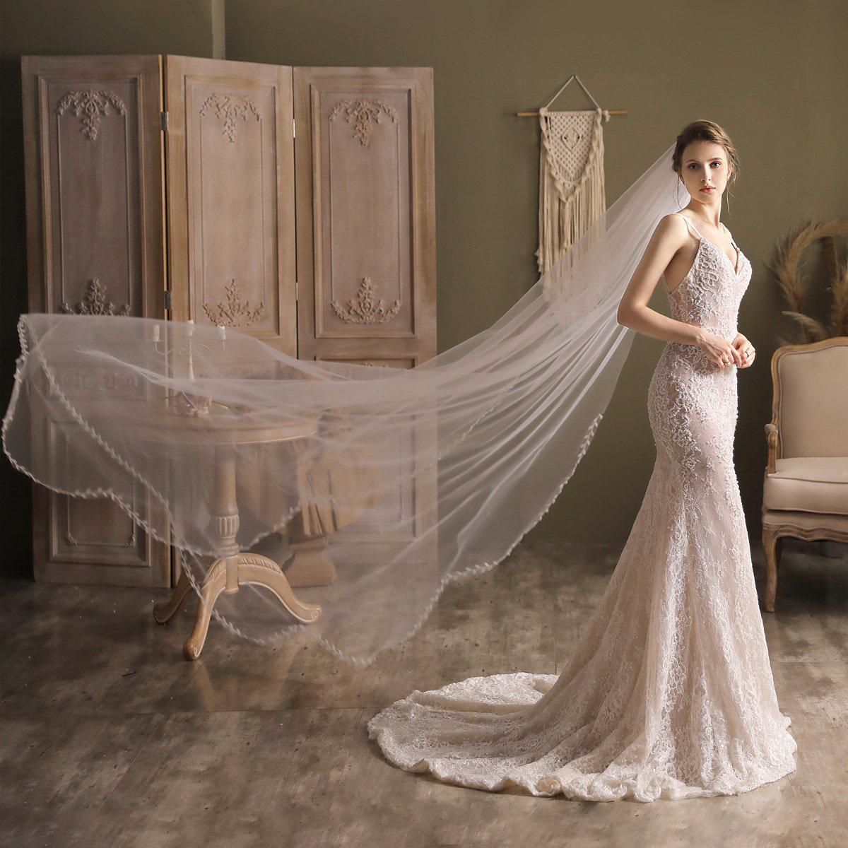 Lacy Petal Tulle Bridal Veil Cathedral Length-Accessories-Viniodress-Ivory-Viniodress