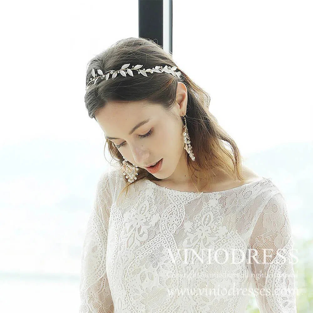 Laurel Leaf Bridal Headband And Eearrings Set AC1049-Headpieces 2025 -Viniodress-Headband&Earrings-
