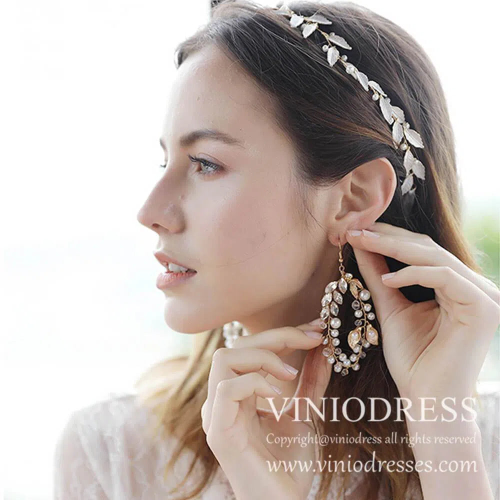 Laurel Leaf Bridal Headband And Eearrings Set AC1049-Headpieces 2025 -Viniodress-Headband&Earrings-