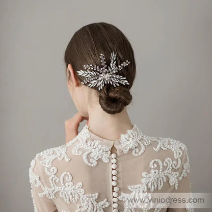 Laurel Leaf Crystal Bridal Hair Clip Viniodress AC1127-Headpieces 2025 -Viniodress-Silver-