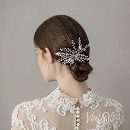 Laurel Leaf Crystal Bridal Hair Clip Viniodress AC1127-Headpieces 2025 -Viniodress-Silver-