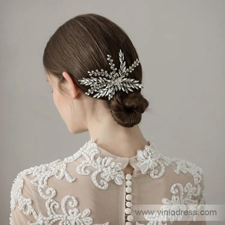 Laurel Leaf Crystal Bridal Hair Clip Viniodress AC1127-Headpieces 2025 -Viniodress-Silver-