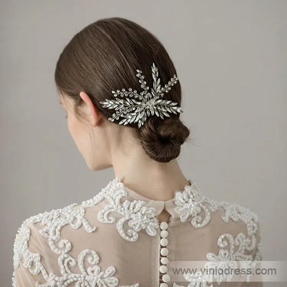 Laurel Leaf Crystal Bridal Hair Clip Viniodress AC1127-Headpieces 2025 -Viniodress-Silver-