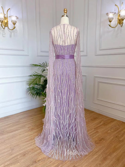 Lavender Beaded Convertible Evening Dresses Sheath Mother of the Bride Dress 20052-Evening Dresses 2025 -Viniodress-Lavender-US 2-