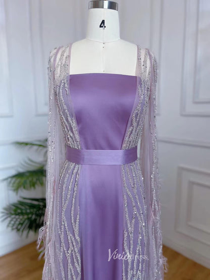 Lavender Beaded Convertible Evening Dresses Sheath Mother of the Bride Dress 20052-Evening Dresses 2025 -Viniodress-Lavender-US 2-