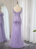 Lavender Beaded Mermaid Evening Dresses Extra Long Sleeve Pageant Dress AD1152-prom dresses-Viniodress-Viniodress