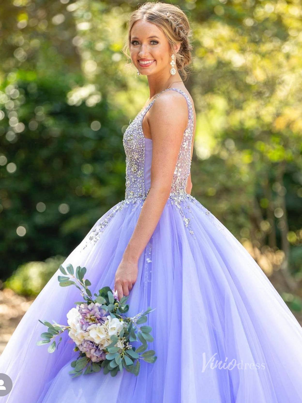 Lavender Beaded Prom Dresses 2024 V-Neck Formal Gown FD3319-prom dresses 2025 -Viniodress-Lavender-Custom Size-