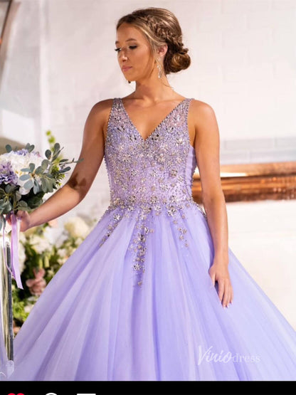 Lavender Beaded Prom Dresses 2024 V-Neck Formal Gown FD3319-prom dresses 2025 -Viniodress-Lavender-Custom Size-