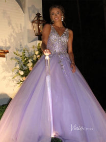 Lavender Beaded Prom Dresses 2024 V-Neck Formal Gown FD3319 main image 0
