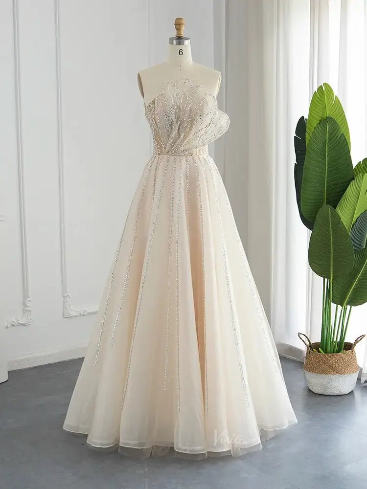 Lavender Beaded Prom Dresses A-Line Strapless Formal Dresses FD3004-Evening Dresses 2025 -Viniodress-Champagne-US 2-