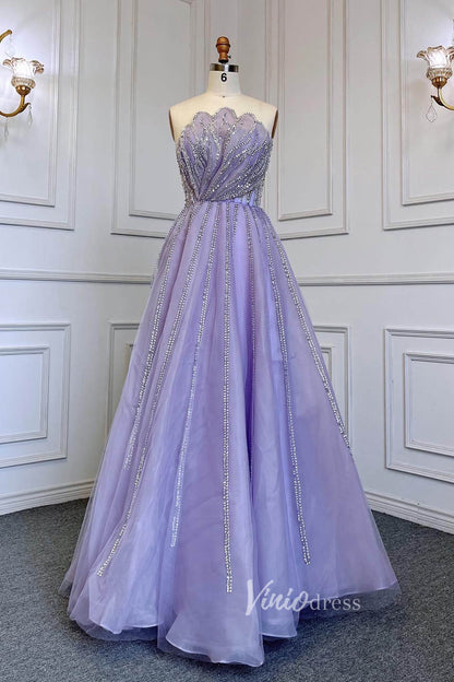 Lavender Beaded Prom Dresses A-Line Strapless Formal Dresses FD3004-Evening Dresses 2025 -Viniodress-Lavender-US 2-
