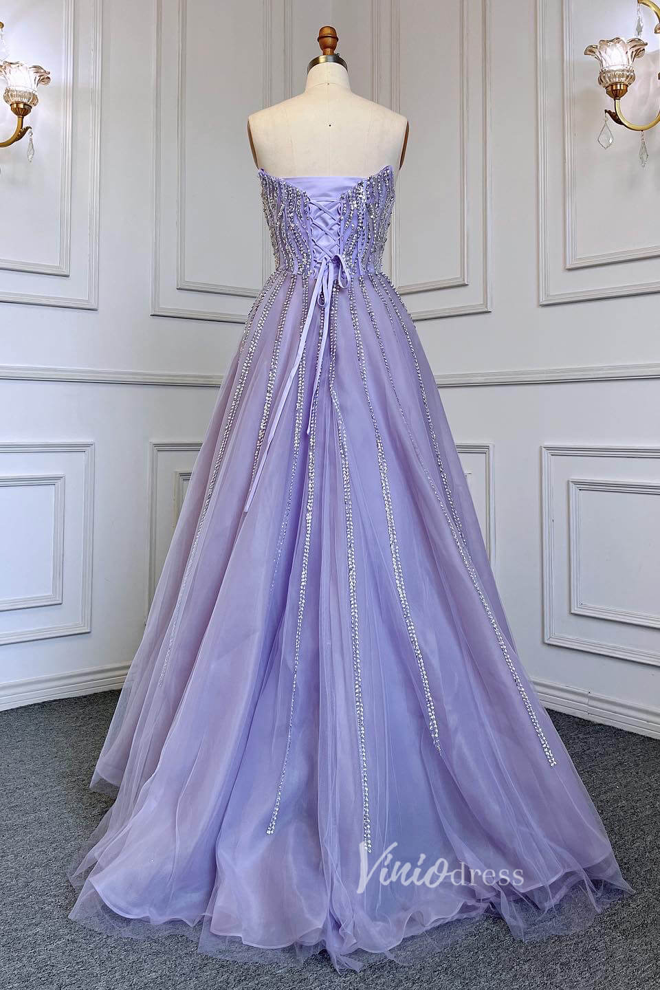 Lavender Beaded Prom Dresses A-Line Strapless Formal Dresses FD3004-Evening Dresses 2025 -Viniodress-Lilac-US 2-
