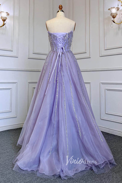 Lavender Beaded Prom Dresses A-Line Strapless Formal Dresses FD3004-Evening Dresses 2025 -Viniodress-Lilac-US 2-