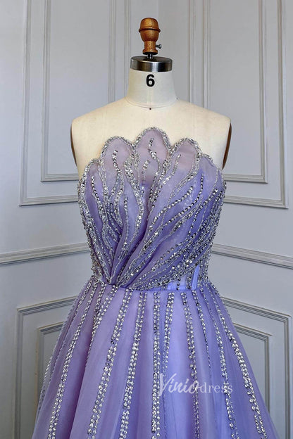 Lavender Beaded Prom Dresses A-Line Strapless Formal Dresses FD3004-Evening Dresses 2025 -Viniodress-Lilac-US 2-