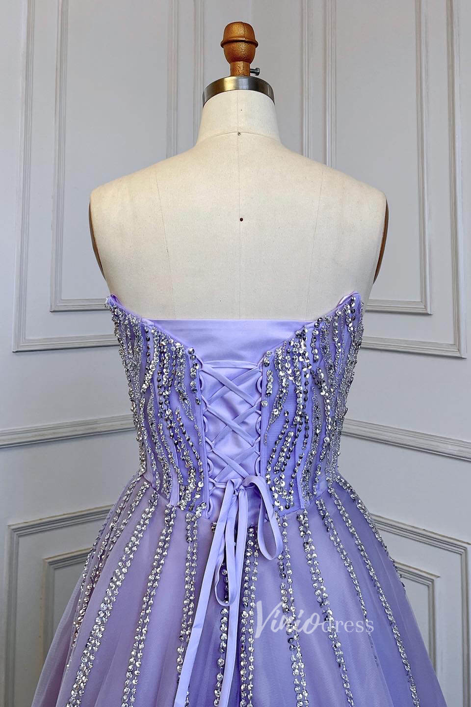 Lavender Beaded Prom Dresses A-Line Strapless Formal Dresses FD3004-Evening Dresses 2025 -Viniodress-Lilac-US 2-