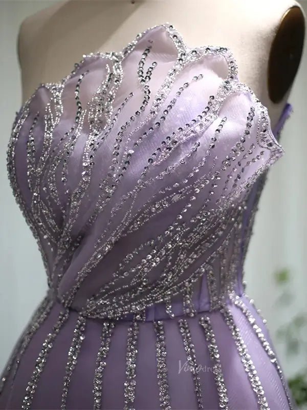Lavender Beaded Prom Dresses A-Line Strapless Formal Dresses FD3004-Evening Dresses 2025 -Viniodress-Lilac-US 2-